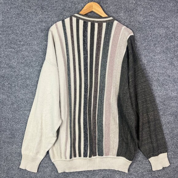 VTG St. Croix Knits Mens‎ Large Sweater Pullover Crew Neck Multi-Color Stripes - Picture 2 of 9